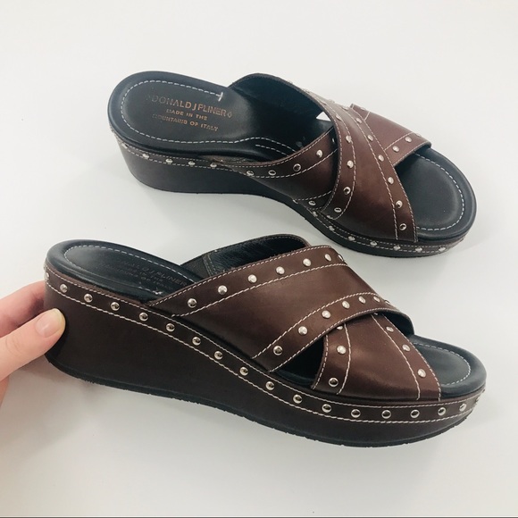 Donald J. Pliner Syra Brown Studded Wide Cross Strap Platform - Picture 4 of 6